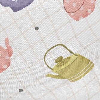 Hand Drawn Teapot Grid Midweight Cotton Poplin