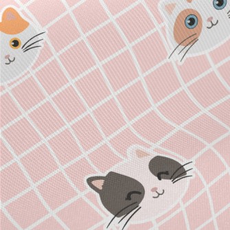 Plaid With Cute Cats Midweight Cotton Poplin