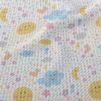 Hand Drawn Playful Sun Clouds Birdseye Piqué