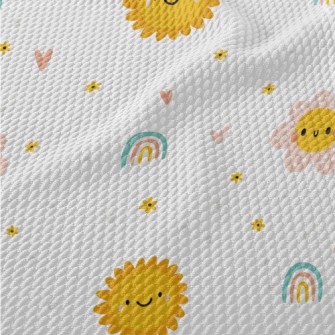 Cute Flowers And The Sun Birdseye Piqué