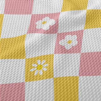 Fresh Pink Flower Plaid Birdseye Piqué