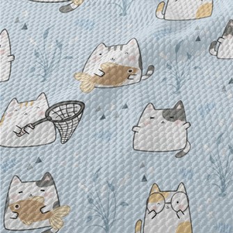 Cats Going Fishing Together Birdseye Piqué