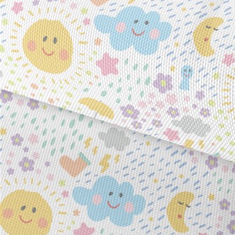 Hand Drawn Playful Sun Clouds Waterproof Oxford