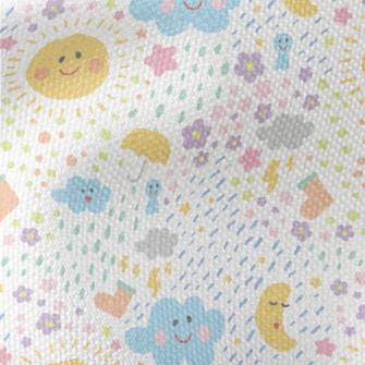 Hand Drawn Playful Sun Clouds Waterproof Canvas