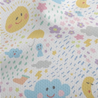 Hand Drawn Playful Sun Clouds Athletic Mesh Flat Back