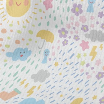 Hand Drawn Playful Sun Clouds Terry