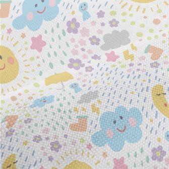 Hand Drawn Playful Sun Clouds Performance Linen