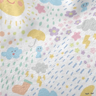 Hand Drawn Playful Sun Clouds Minky