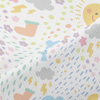 Hand Drawn Playful Sun Clouds Piqué