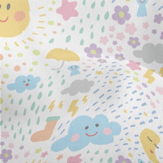 Hand Drawn Playful Sun Clouds Lightweight Performance Linen