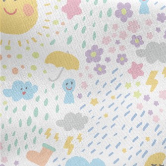 Hand Drawn Playful Sun Clouds Jersey Backed Fleece