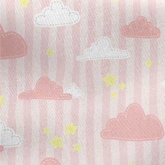 Pink Clouds And Star Stripes Jersey Backed Fleece