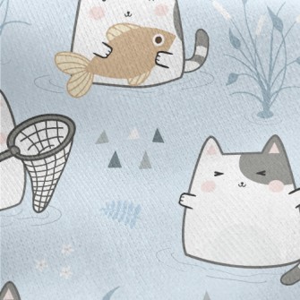 Cats Going Fishing Together Jersey Backed Fleece