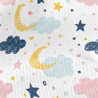 Hand Drawn Doodle Clouds And M Stretch Jersey