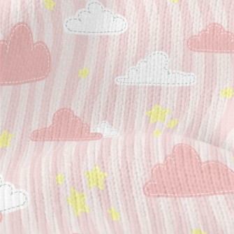 Pink Clouds And Star Stripes Stretch Jersey