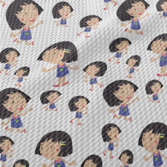 Cartoon Style Girl Birdseye Piqué