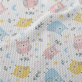 Cute Owl In Three Primary Colo Birdseye Piqué