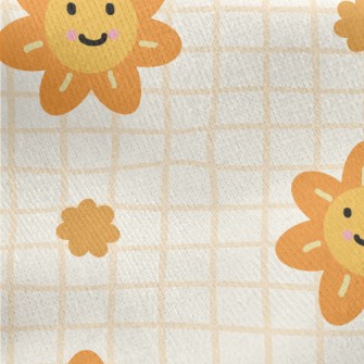 Orange Flower Lattice Jersey Backed Fleece