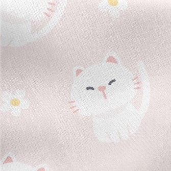 White Cute Cat Jersey Backed Fleece