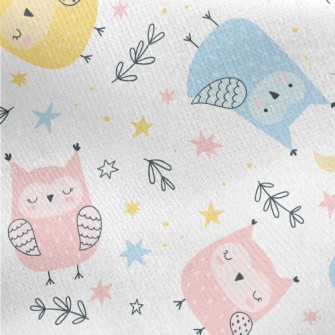 Cute Owl In Three Primary Colo Jersey Backed Fleece