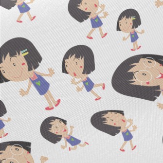 Cartoon Style Girl Midweight Cotton Poplin