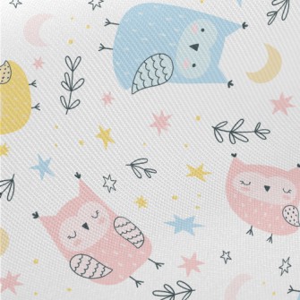 Cute Owl In Three Primary Colo Midweight Cotton Poplin