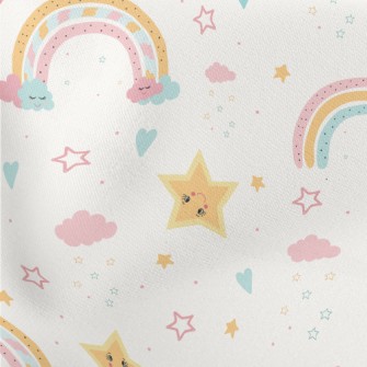 Colorful Stars And Rainbow Lightweight Cotton Poplin