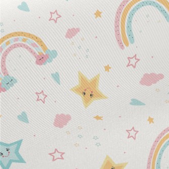 Colorful Stars And Rainbow Midweight Cotton Poplin