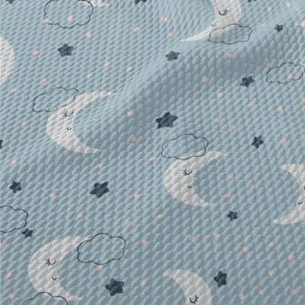Gray Blue Starry Sky And Moon Birdseye Piqué