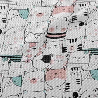 Cute Cats With Lines Birdseye Piqué