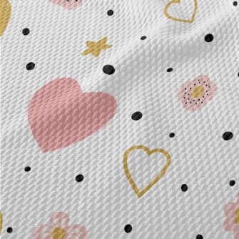 Pink And Golden Hearts And Flo Birdseye Piqué