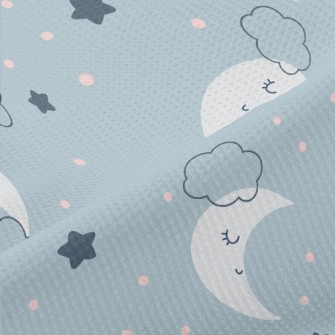 Gray Blue Starry Sky And Moon Piqué