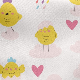 Colorful Hen And Clouds Jersey Backed Fleece