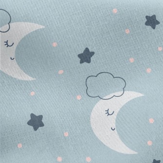 Gray Blue Starry Sky And Moon Jersey Backed Fleece