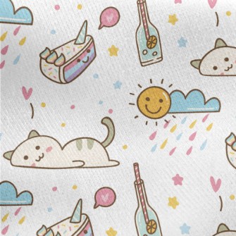 Cute Lazy Cat Jersey Backed Fleece