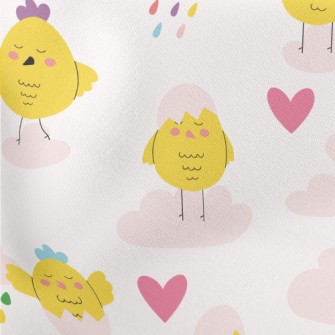 Colorful Hen And Clouds Lightweight Cotton Poplin