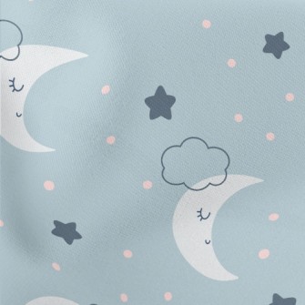 Gray Blue Starry Sky And Moon Lightweight Cotton Poplin