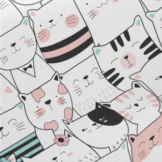 Cute Cats With Lines Midweight Cotton Poplin