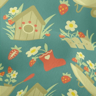 Fence Countryside Flowers Lightweight Performance Linen
