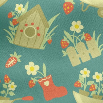 Fence Countryside Flowers Jersey Backed Fleece