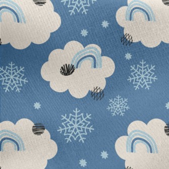 Snowflakes, Clouds, Rainbow Jersey Backed Fleece
