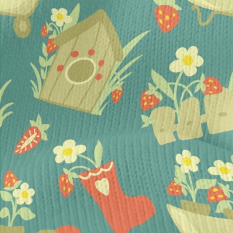Fence Countryside Flowers Stretch Jersey