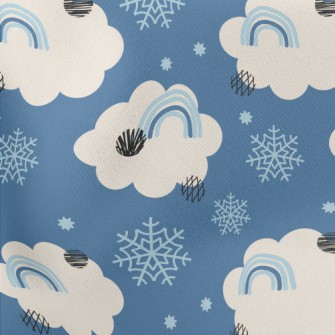Snowflakes, Clouds, Rainbow Lightweight Cotton Poplin