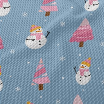 Pink Christmas Tree Snowman Birdseye Piqué