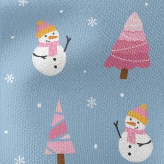 Pink Christmas Tree Snowman Waterproof Canvas