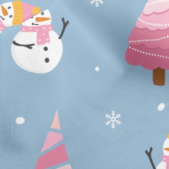 Pink Christmas Tree Snowman Micro Fleece