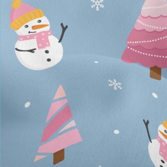 Pink Christmas Tree Snowman Lightweight Performance Linen