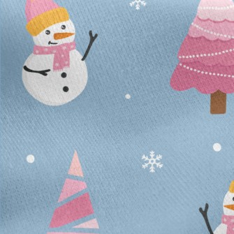 Pink Christmas Tree Snowman Jersey Backed Fleece