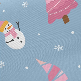 Pink Christmas Tree Snowman Midweight Cotton Poplin