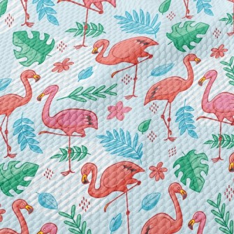 Tropical Leaves Flamingo Birdseye Piqué